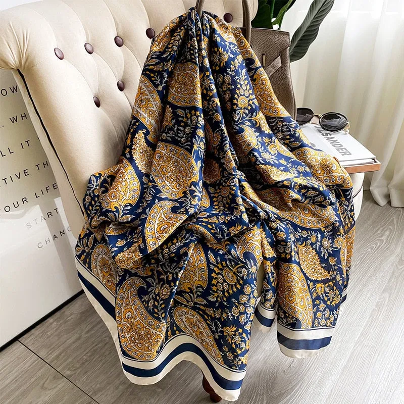 2022 Brand Designer Silk Scarf Female Foulard Bandana Long Shawls Wraps Winter Neck Scarves Pashmina Lady Hijab Luxury New