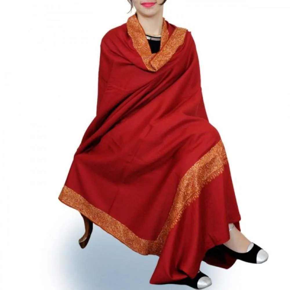 Abondan Maroon New Look With High Quality Pashmina Sozni Work Shawl