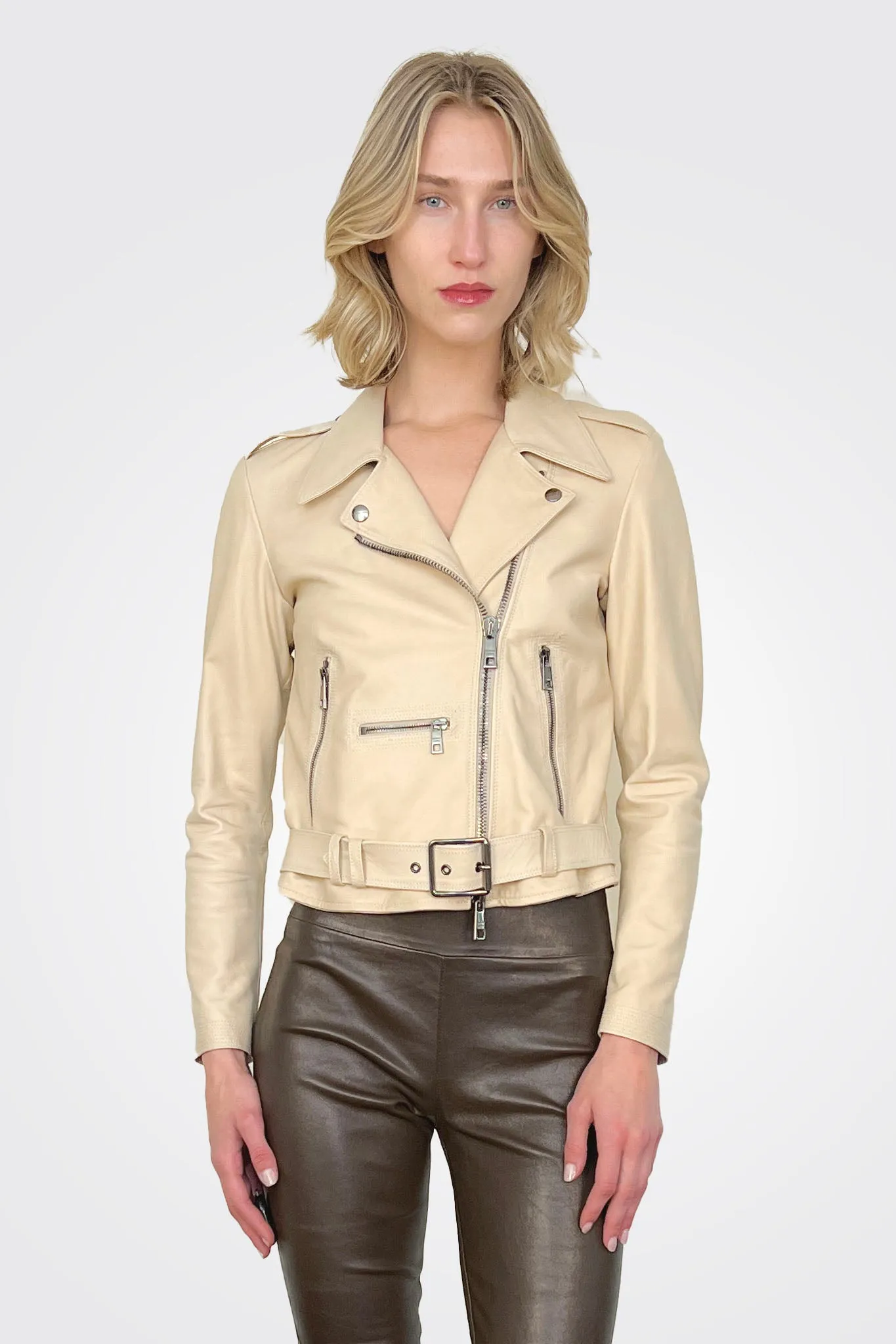 Asym Moto Leather Jacket - Plaster