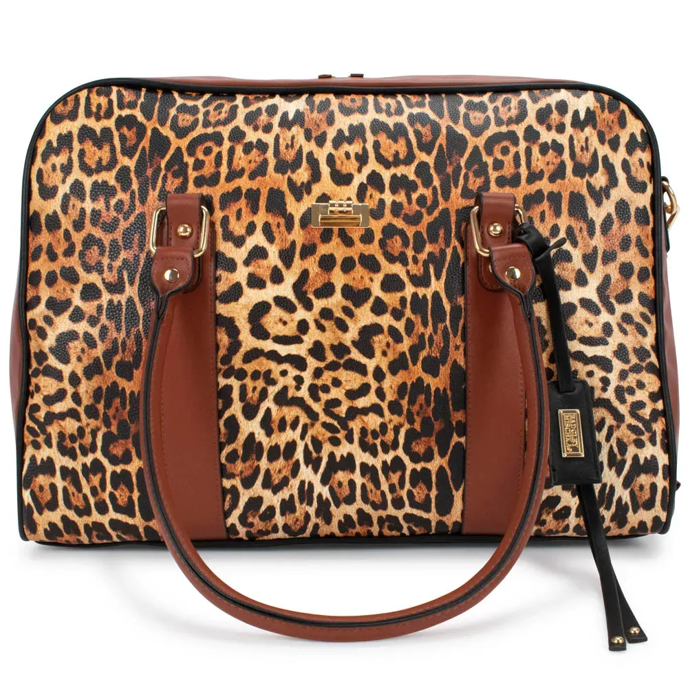 Badgley Mischka Leopard Print Travel Tote Weekender Bag