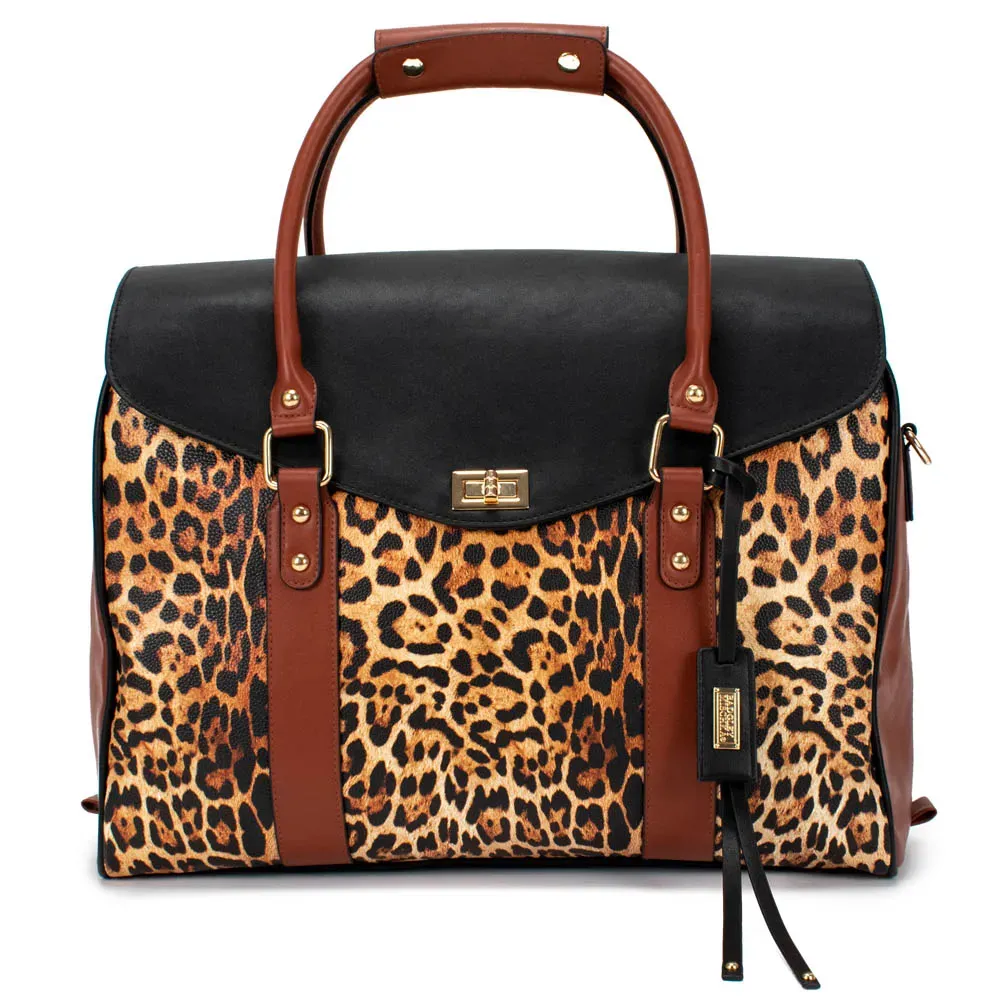 Badgley Mischka Leopard Print Travel Tote Weekender Bag