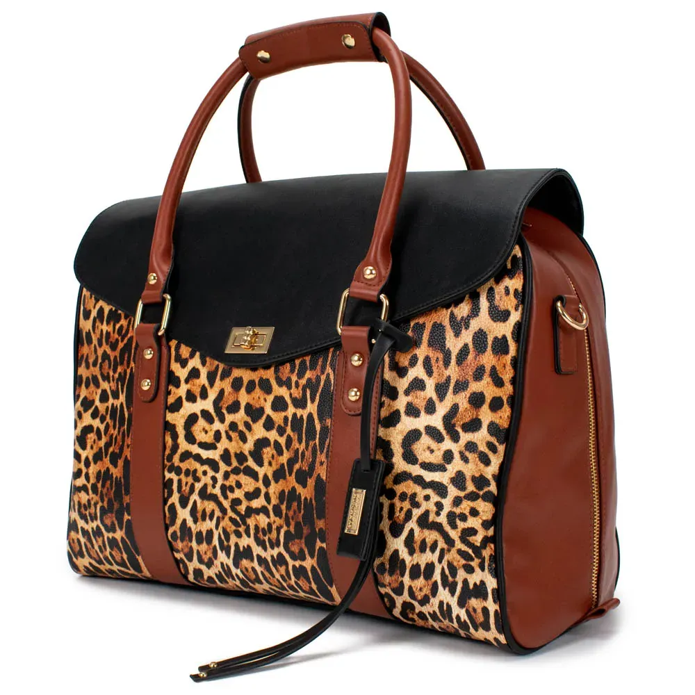 Badgley Mischka Leopard Print Travel Tote Weekender Bag