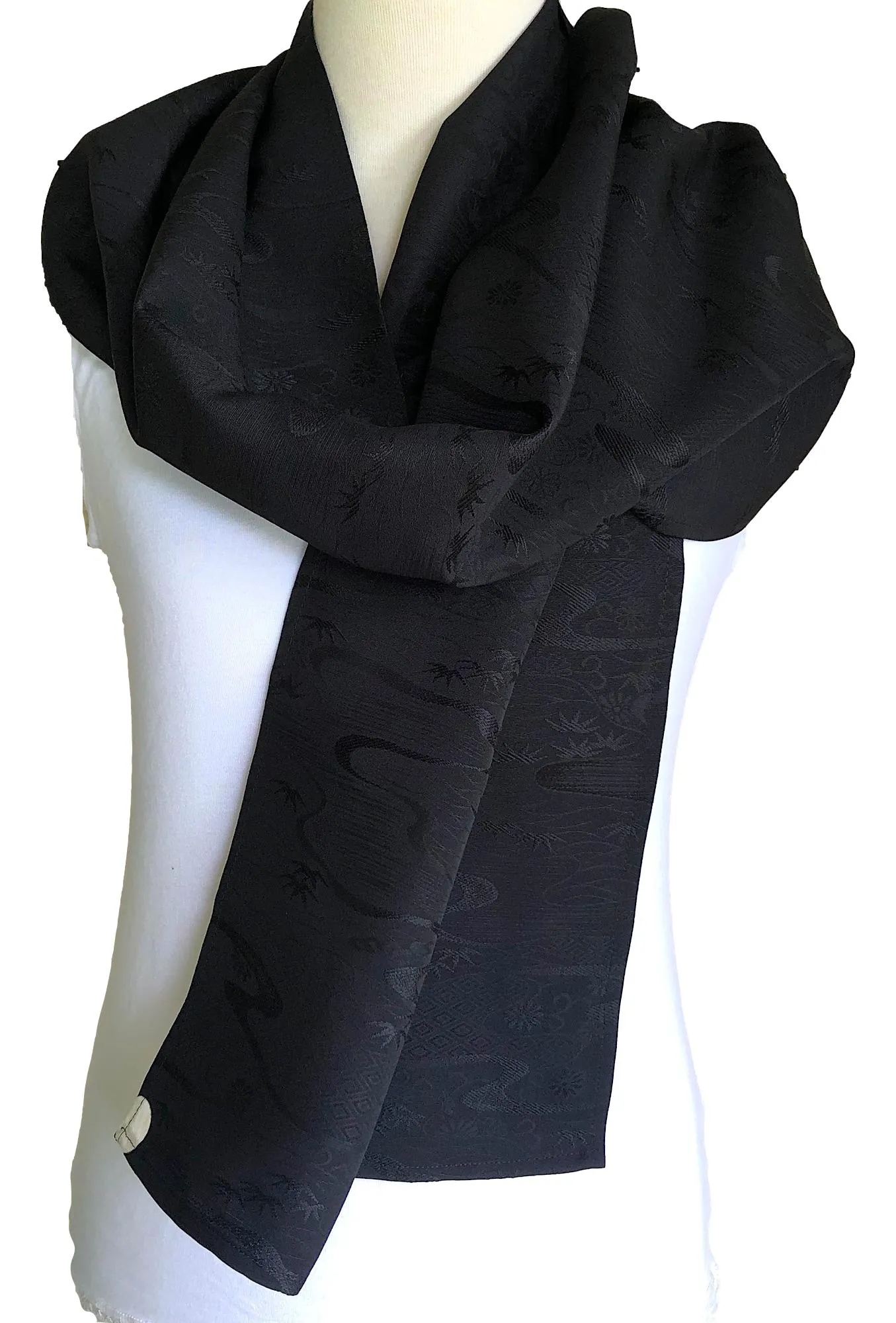 Black Jacquard Kimono Silk Scarf