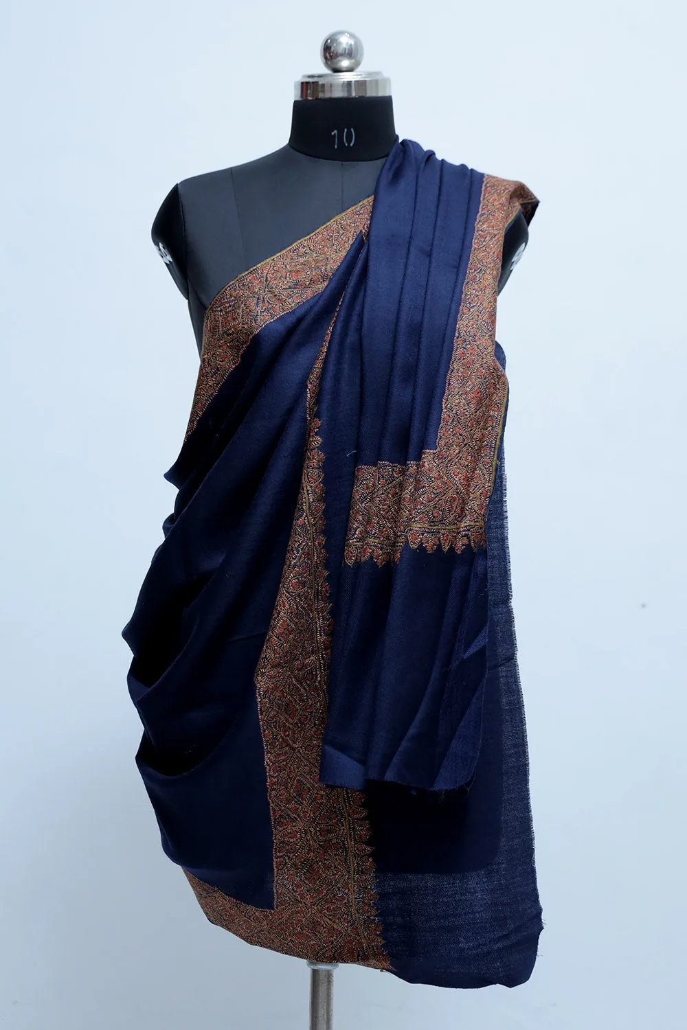 Blue Colour  Kashmiri Sozni Shawl Embellished With Designer Four Sided Running Border.