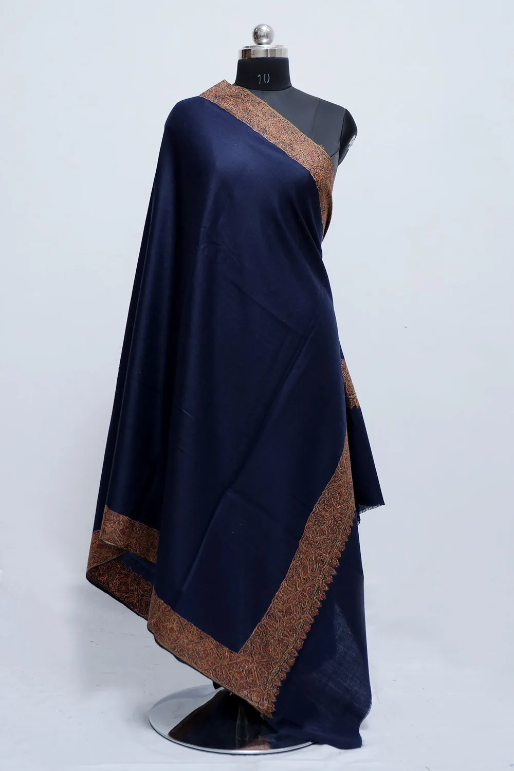 Blue Colour  Kashmiri Sozni Shawl Embellished With Designer Four Sided Running Border.