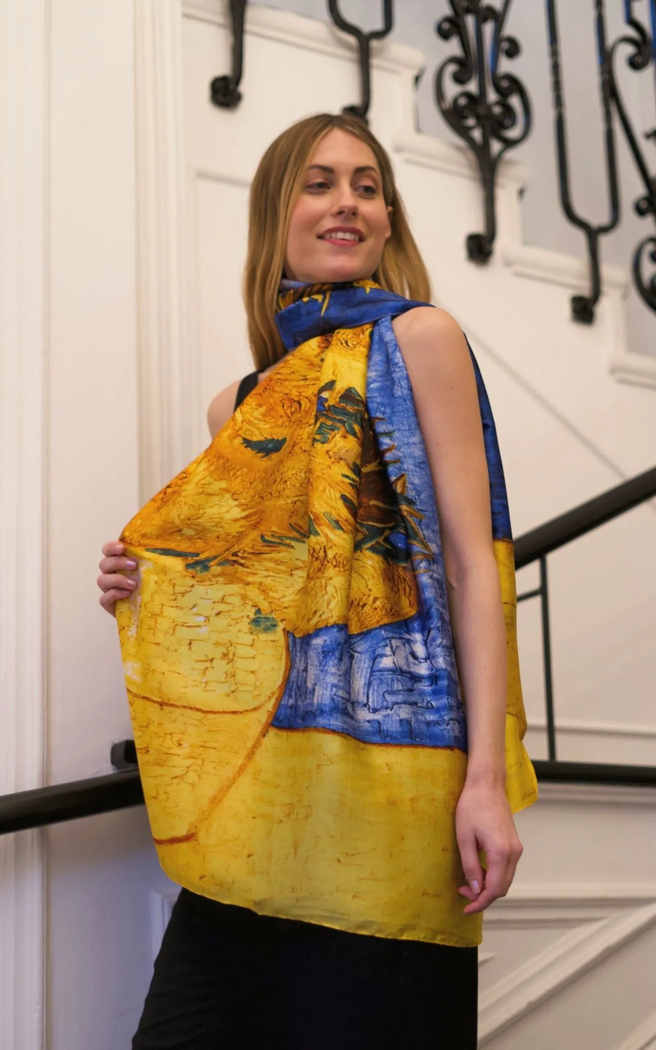 Blue Sunflowers Silk Scarf