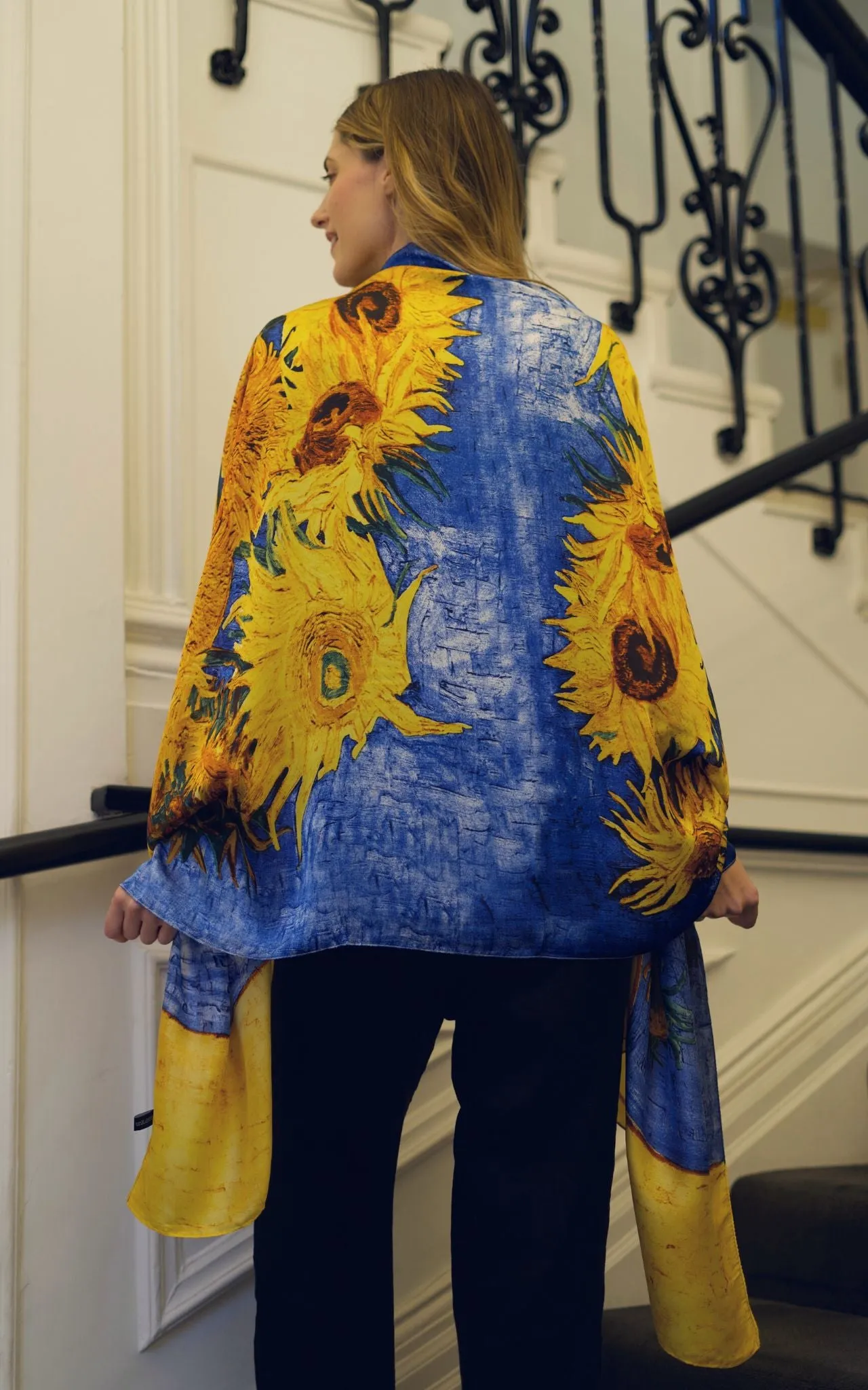 Blue Sunflowers Silk Scarf