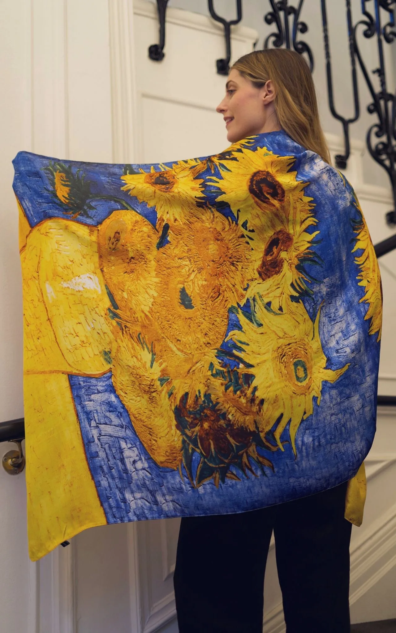 Blue Sunflowers Silk Scarf