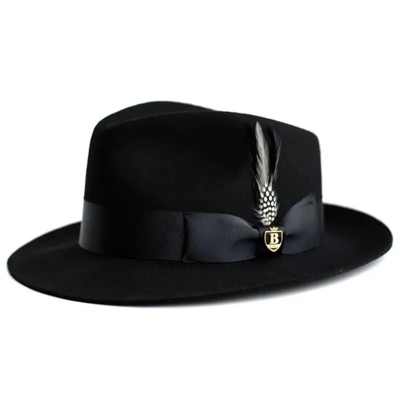 Bruno Capelo Black Men's Wool Classic Brim Wool Felt Fedora Fabio Style