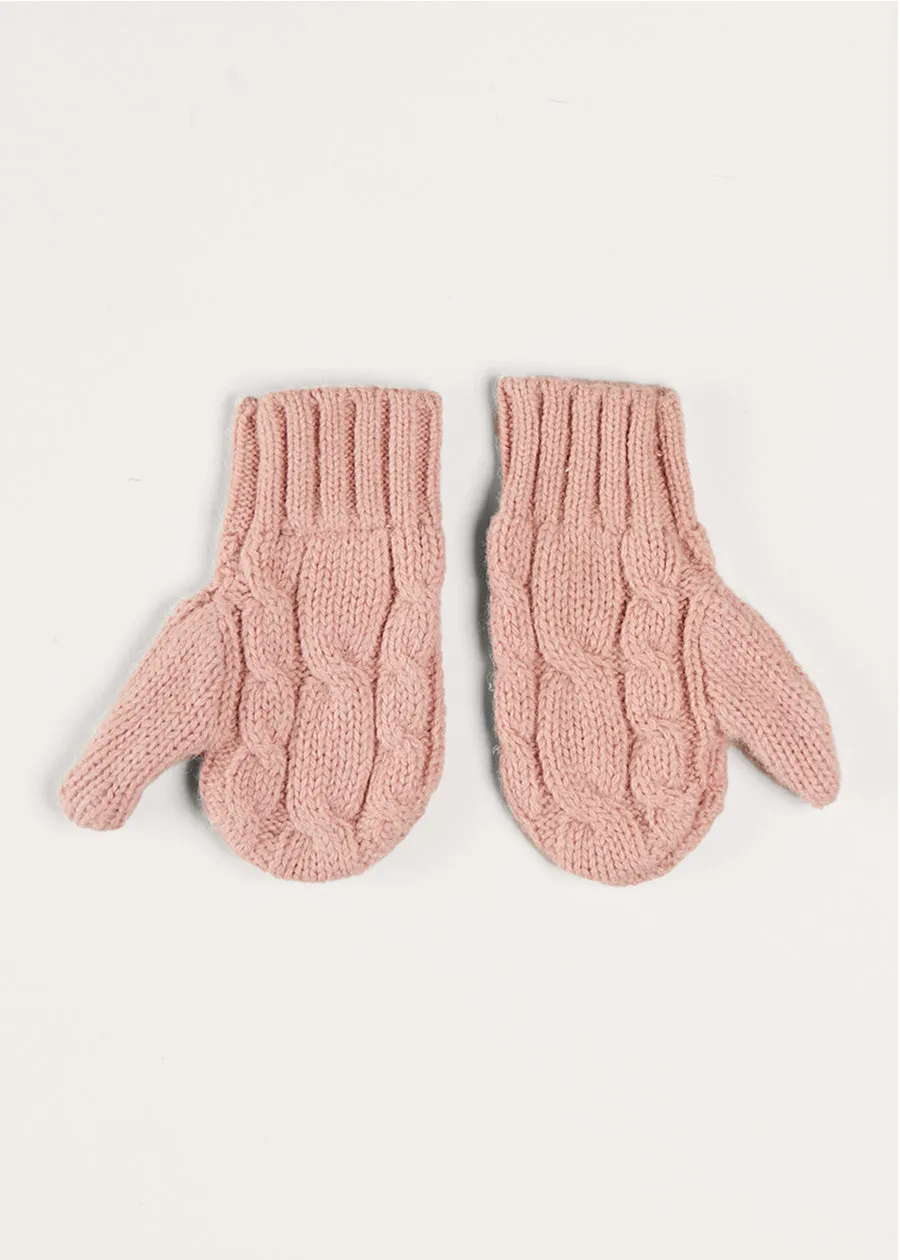 Cable Detial Knitted Mittens in Pink (S-L)