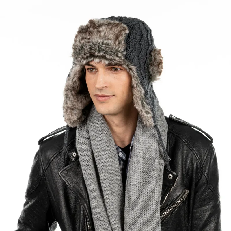 Cable Knit Russian Hat w/ Faux Fur