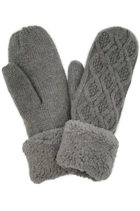 Cable Knitted Sherpa Cuff Mittens