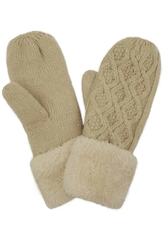 Cable Knitted Sherpa Cuff Mittens