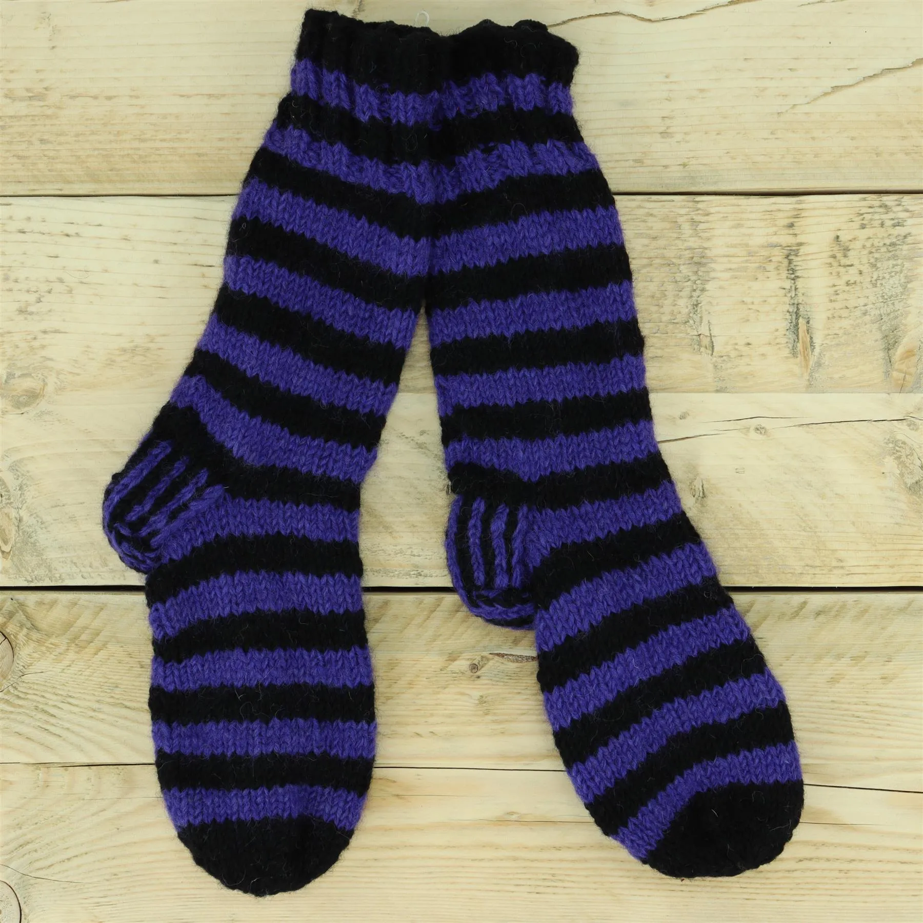 Chunky Wool Knit Fleece Lined Socks - Purple & Black