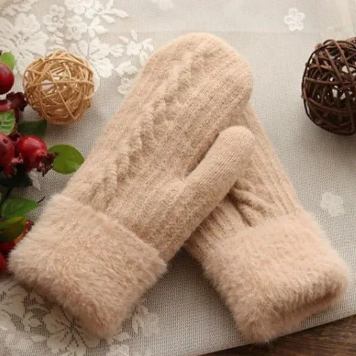 Cozy Cable Knit Mittens with Furry Cuffs