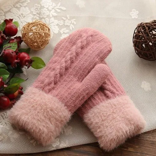 Cozy Cable Knit Mittens with Furry Cuffs