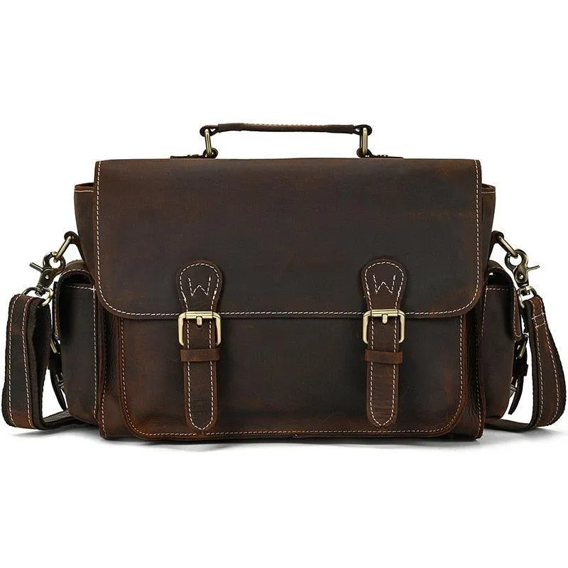 Crazy Horse Leather Shoulder Bag Vintage Camera Bags In