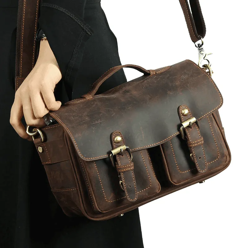 Crazy Horse Leather Shoulder Bag Vintage Camera Bags In