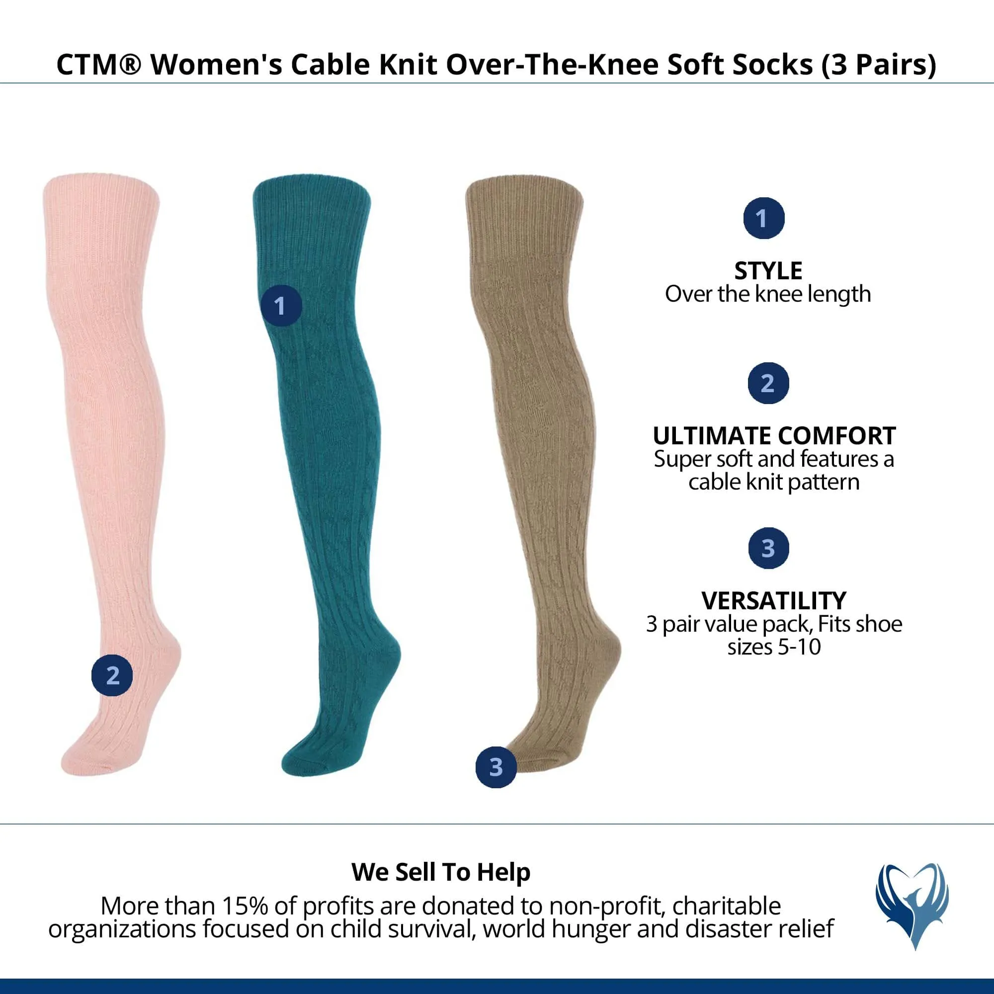 CTM® Women's Cable Knit Over-The-Knee Soft Socks (3 Pairs)