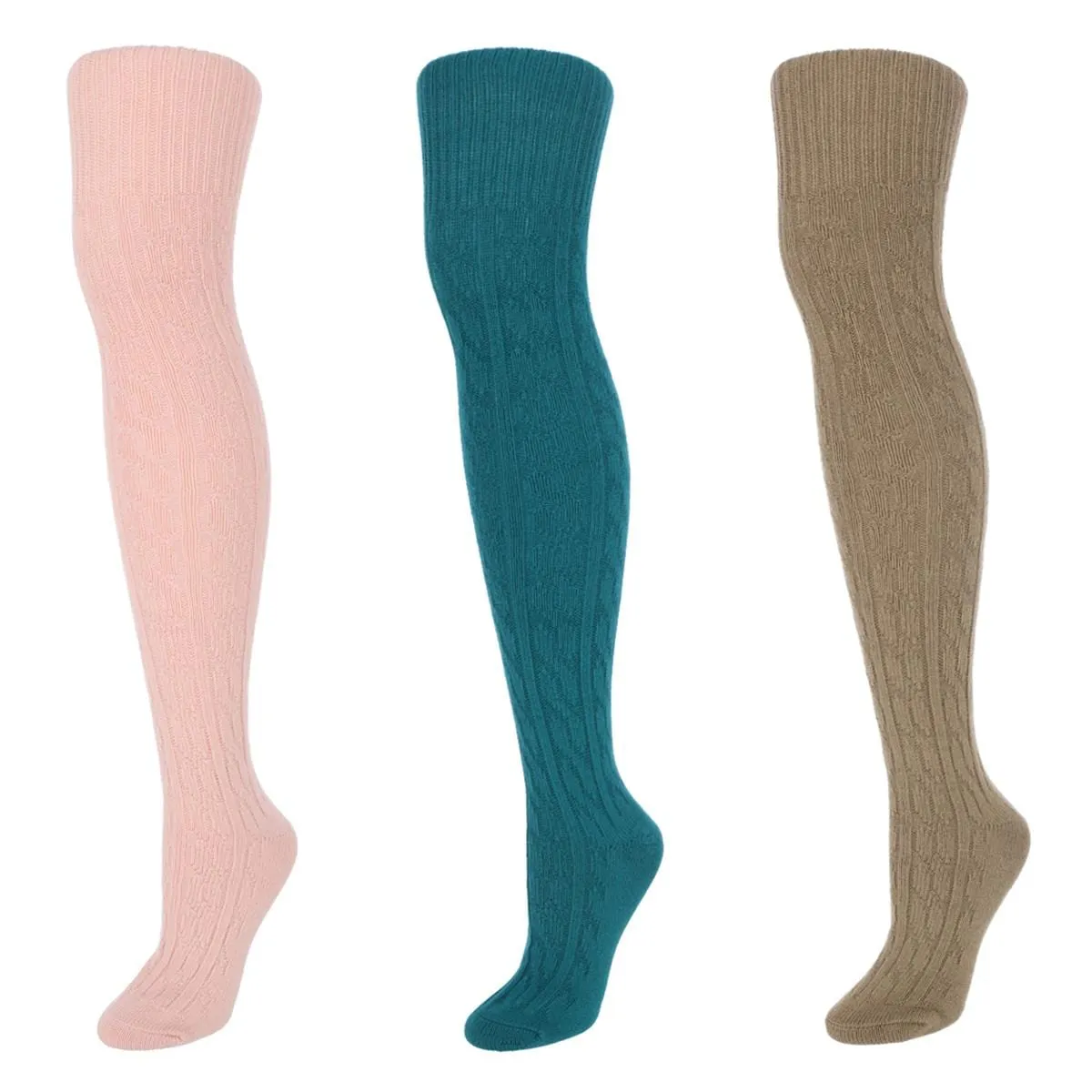 CTM® Women's Cable Knit Over-The-Knee Soft Socks (3 Pairs)