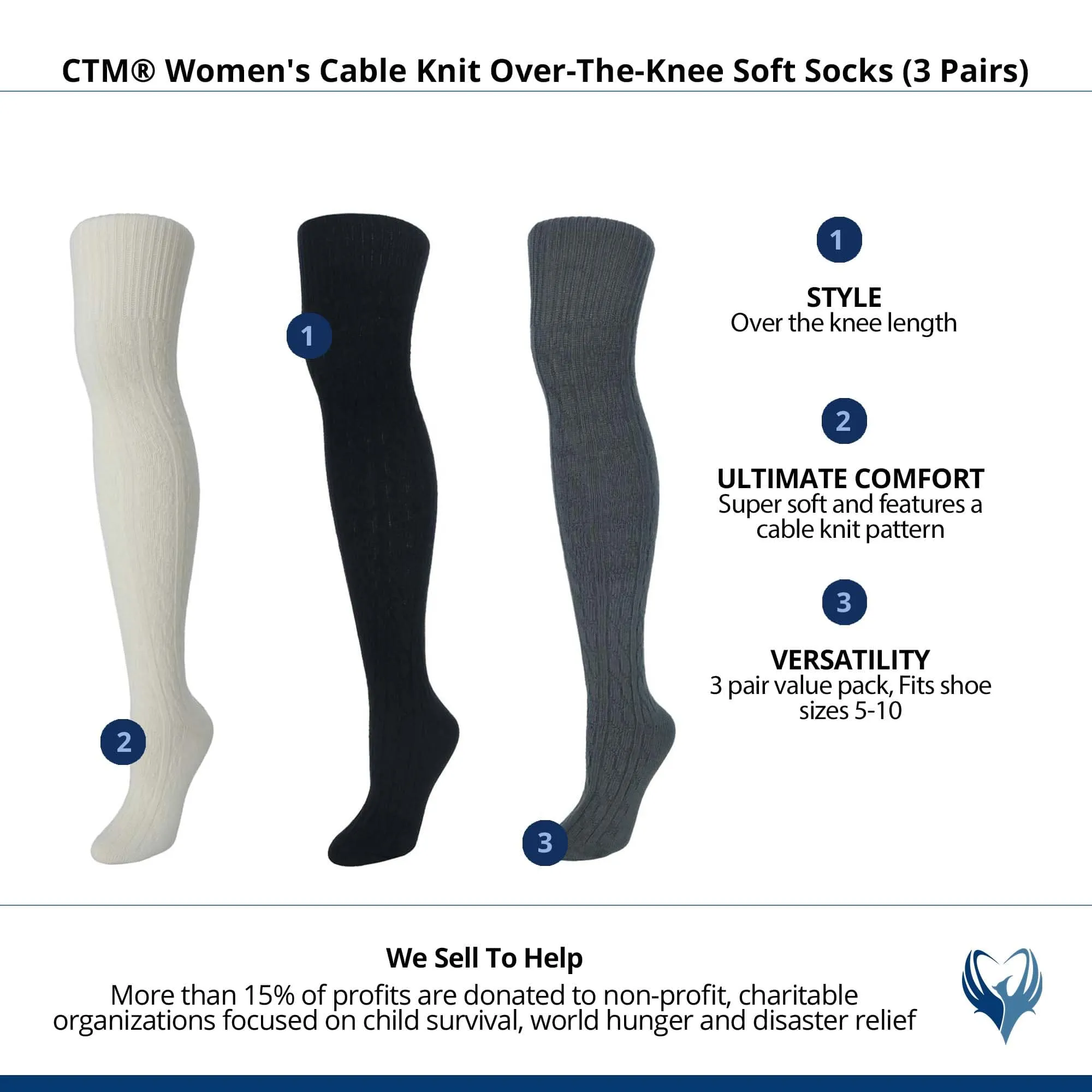 CTM® Women's Cable Knit Over-The-Knee Soft Socks (3 Pairs)