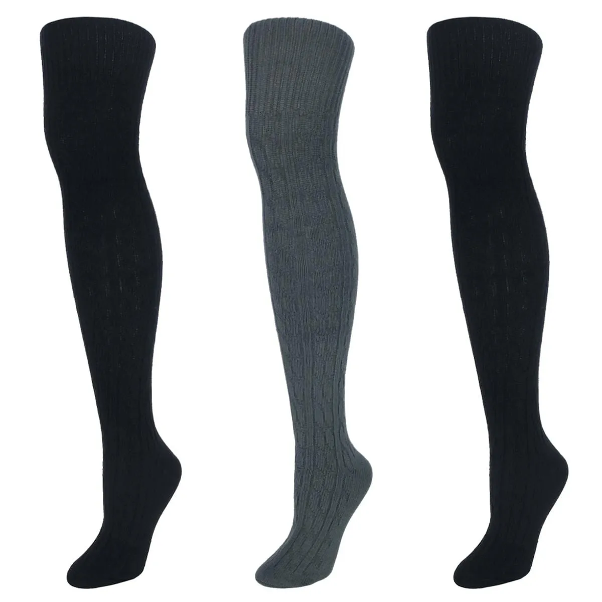 CTM® Women's Cable Knit Over-The-Knee Soft Socks (3 Pairs)