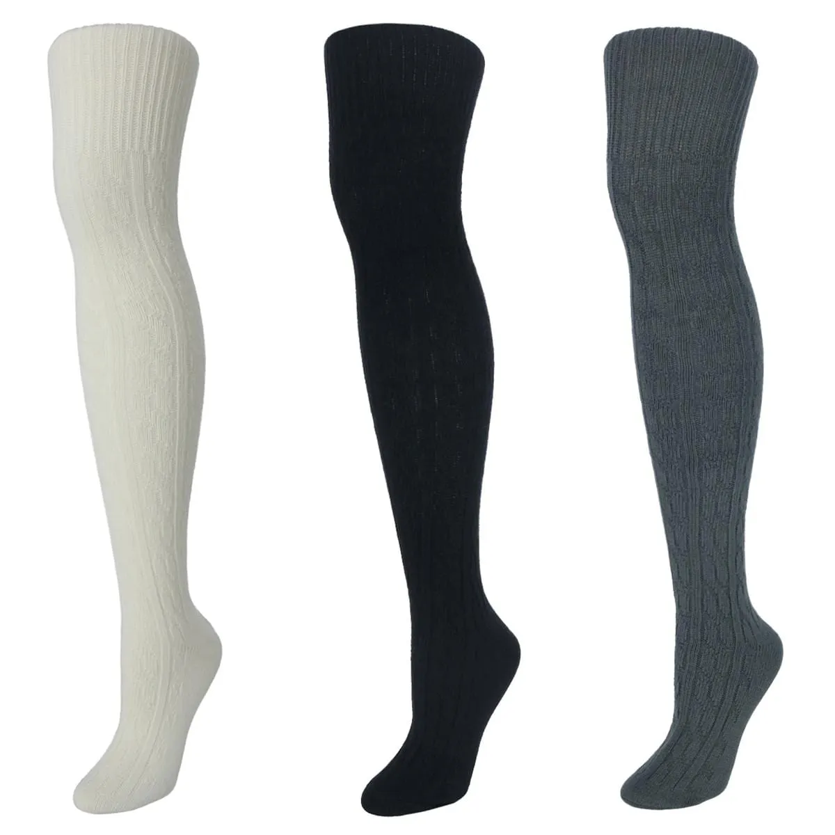 CTM® Women's Cable Knit Over-The-Knee Soft Socks (3 Pairs)