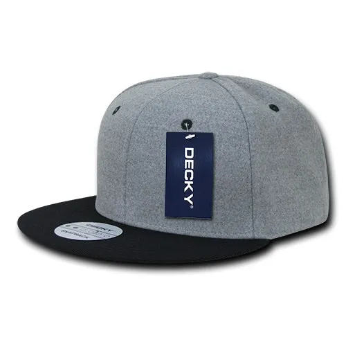 Decky 1087 Melton Wool Snapback Hat, 6 Panel Melton Snapback Cap