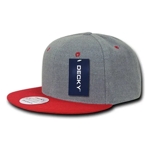 Decky 1087 Melton Wool Snapback Hat, 6 Panel Melton Snapback Cap