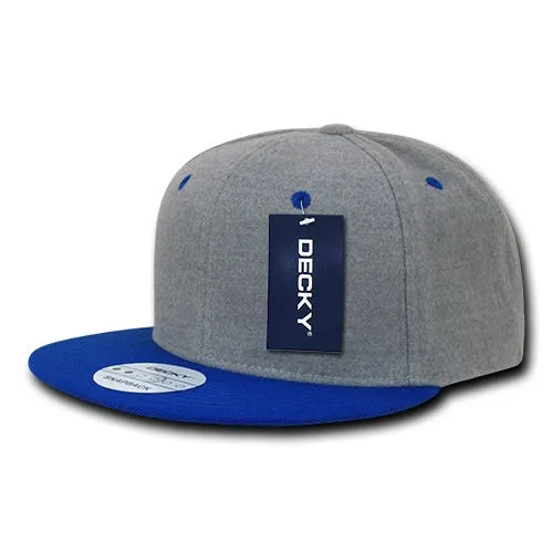 Decky 1087 Melton Wool Snapback Hat, 6 Panel Melton Snapback Cap