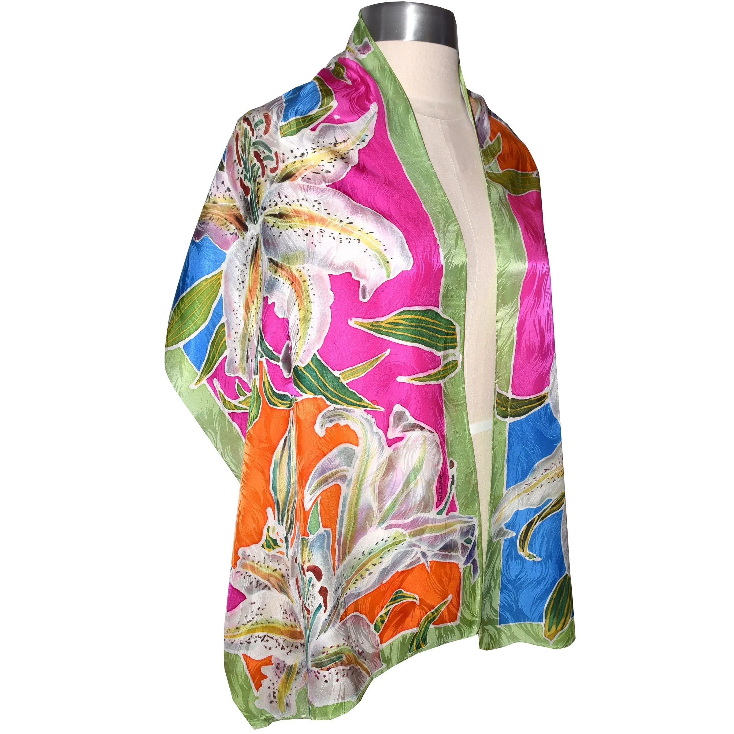 Exquisite One of a Kind Tiger Lilies Floral Silk Scarf/Shawl