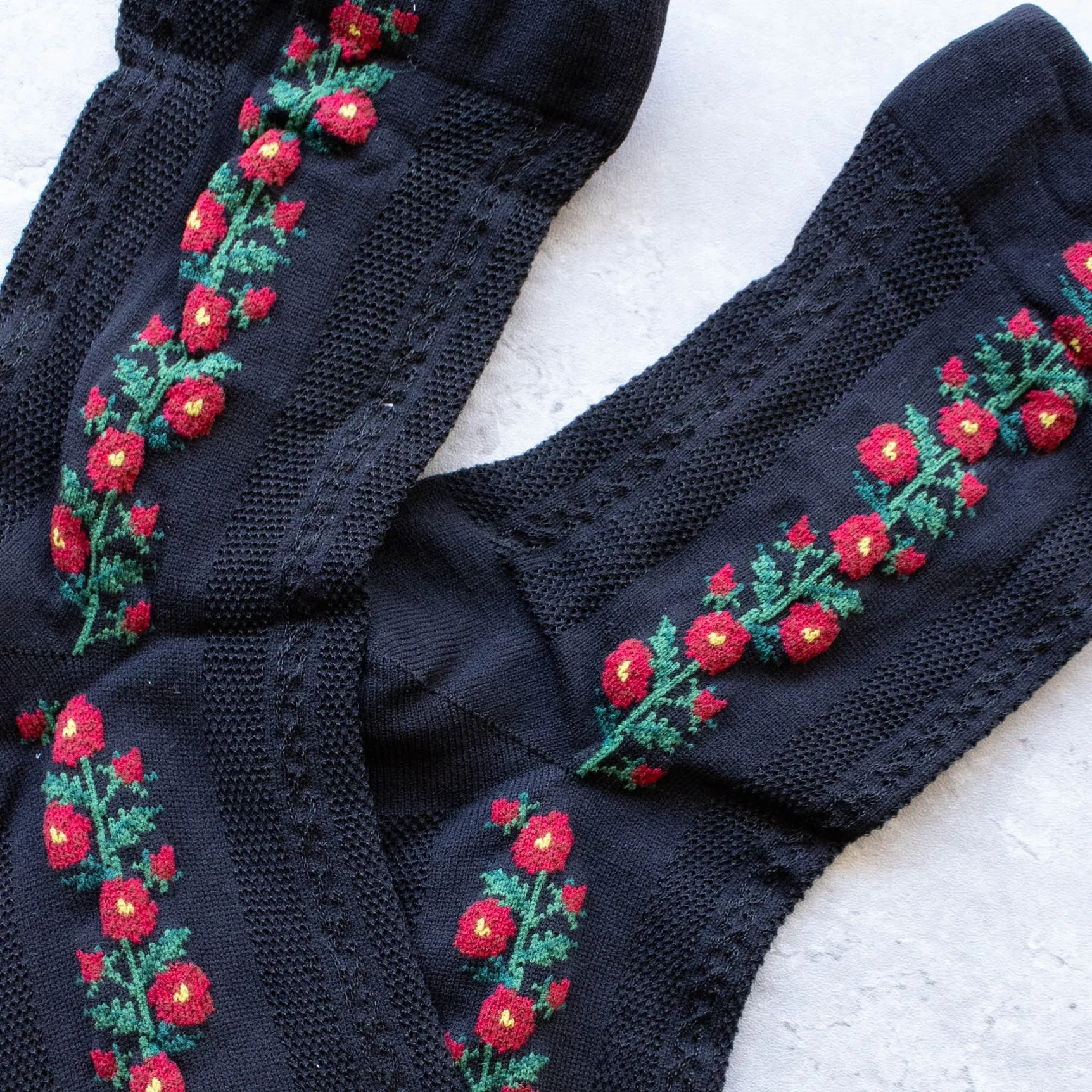 Floral Mesh Knit Socks in Black