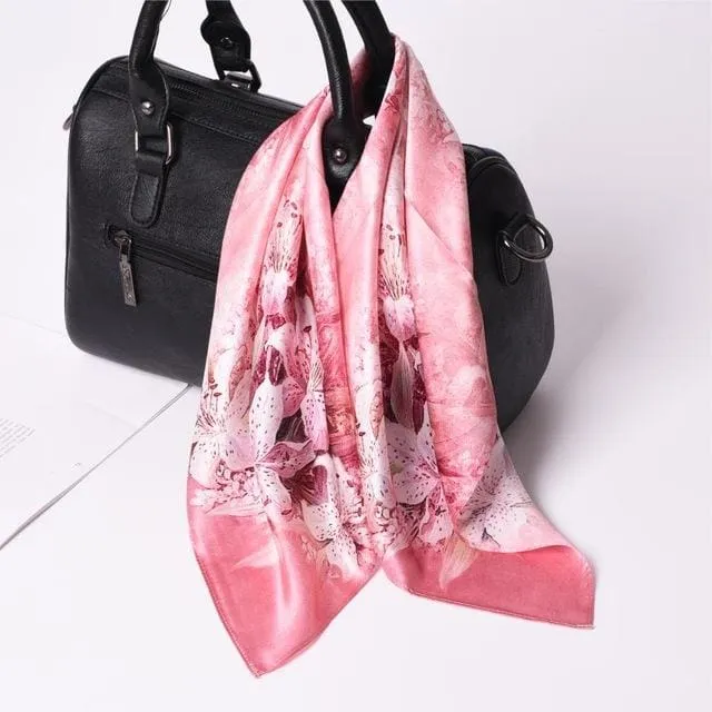 Flower Print 100% Pure Silk Scarf For Women