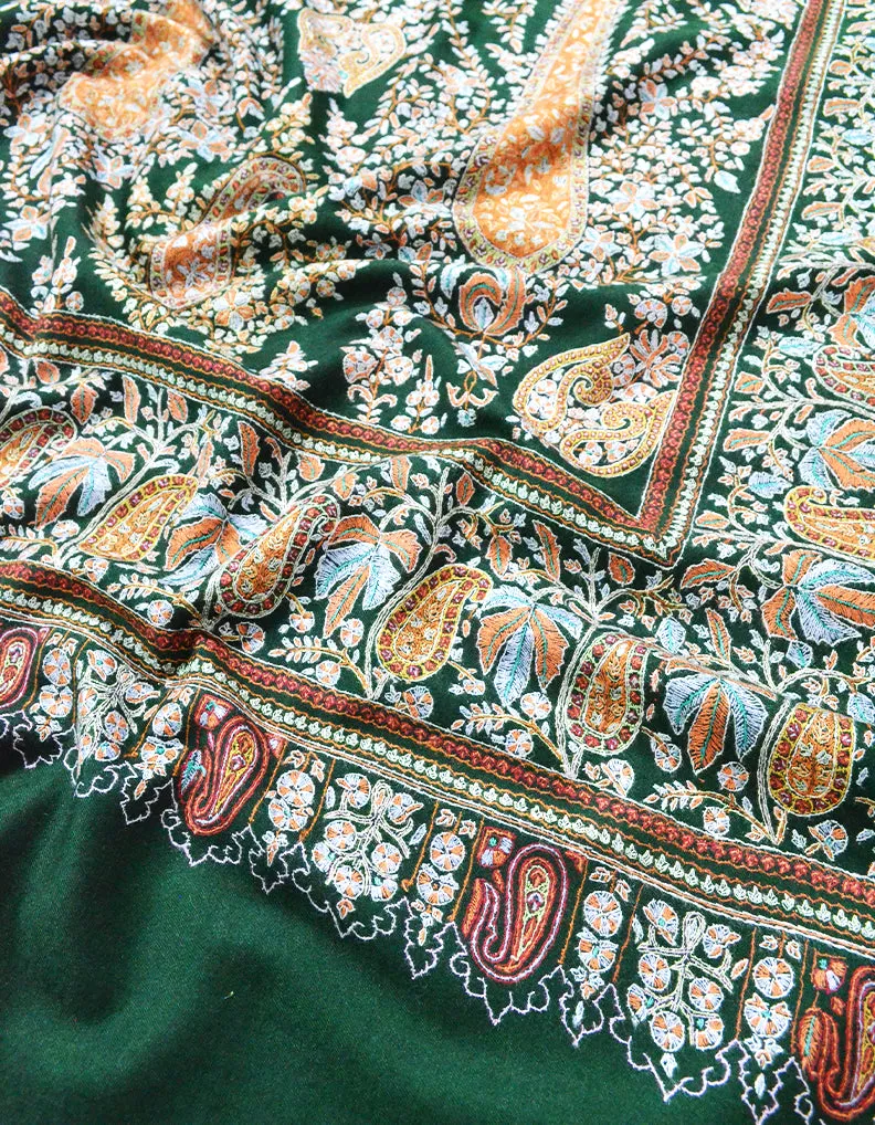 forest green embroidery pashmina shawl 8255