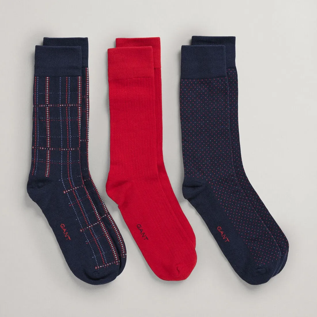 GANT - 3-Pack Check Socks with Gift Box - Evening Blue & Red