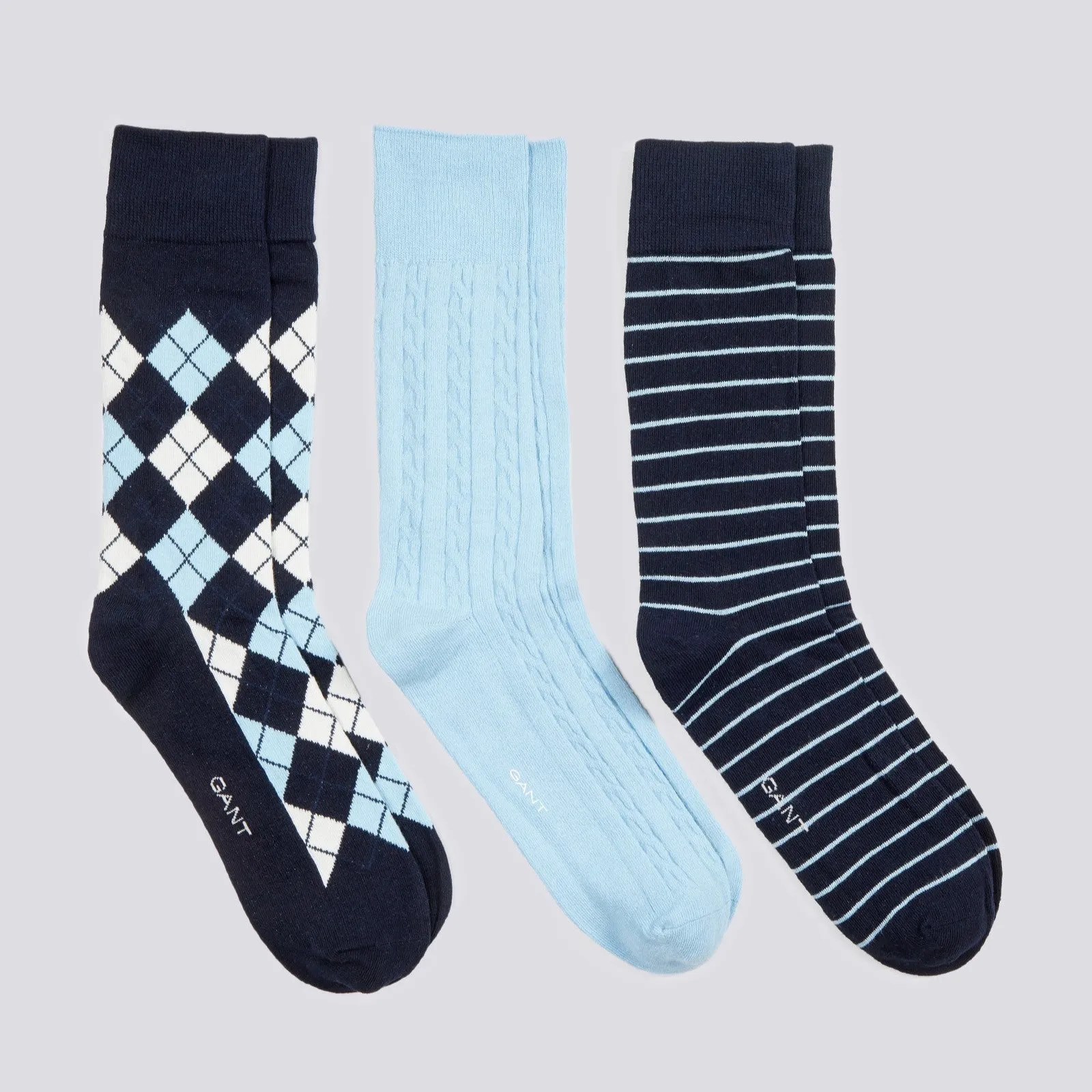 GANT - Argyle Socks - 3 Pack - Marine Blue/Light Blue