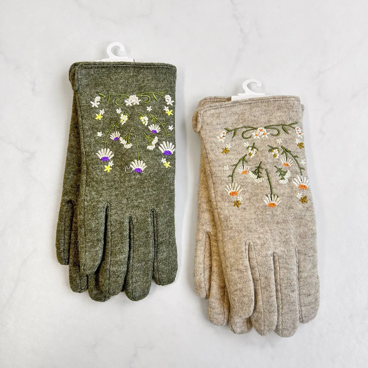 Gloria | Floral Embroidered Touchscreen Gloves