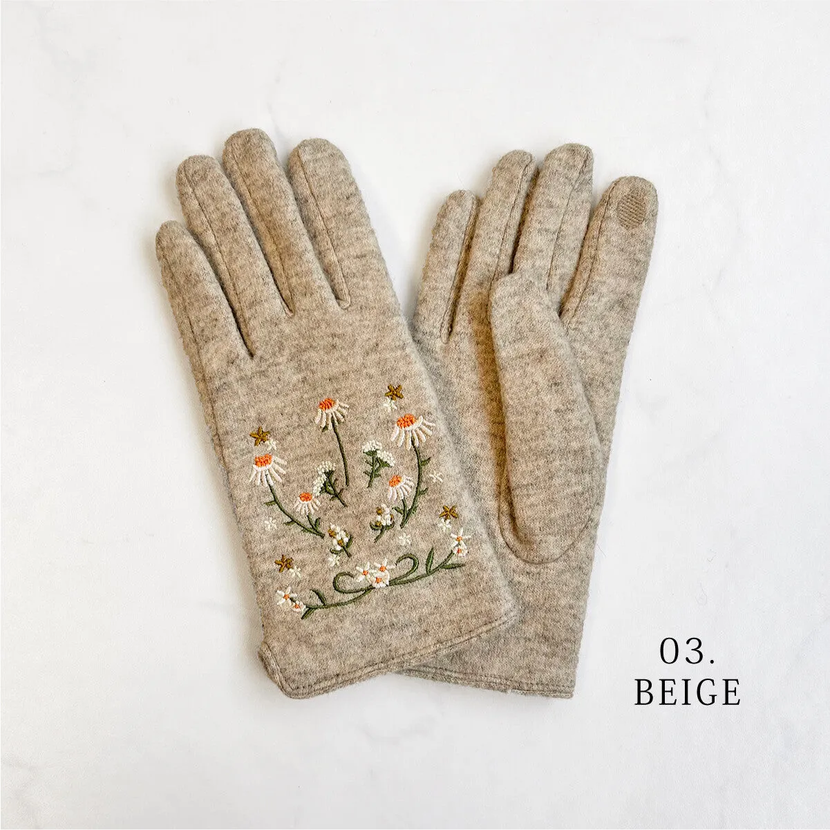 Gloria | Floral Embroidered Touchscreen Gloves