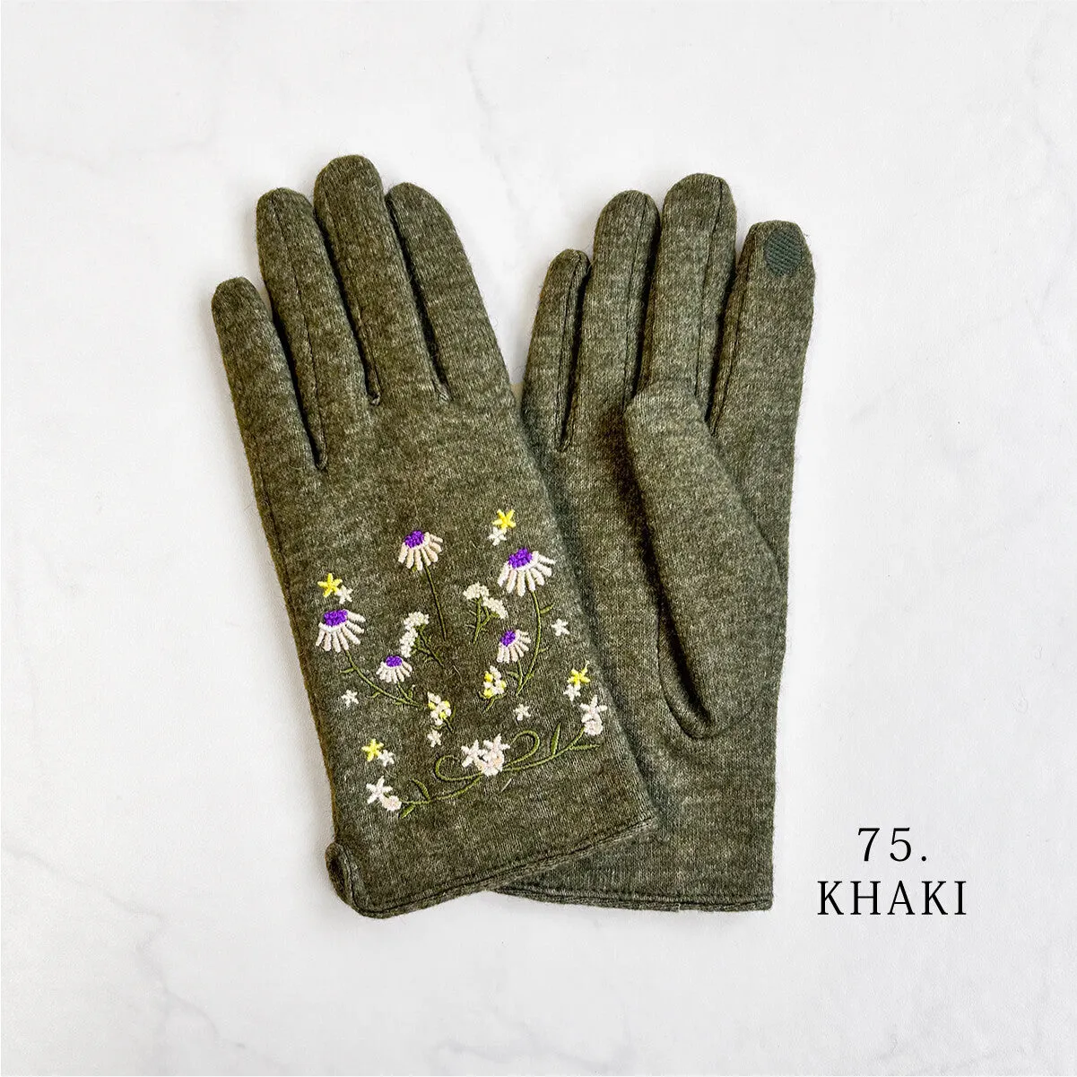 Gloria | Floral Embroidered Touchscreen Gloves