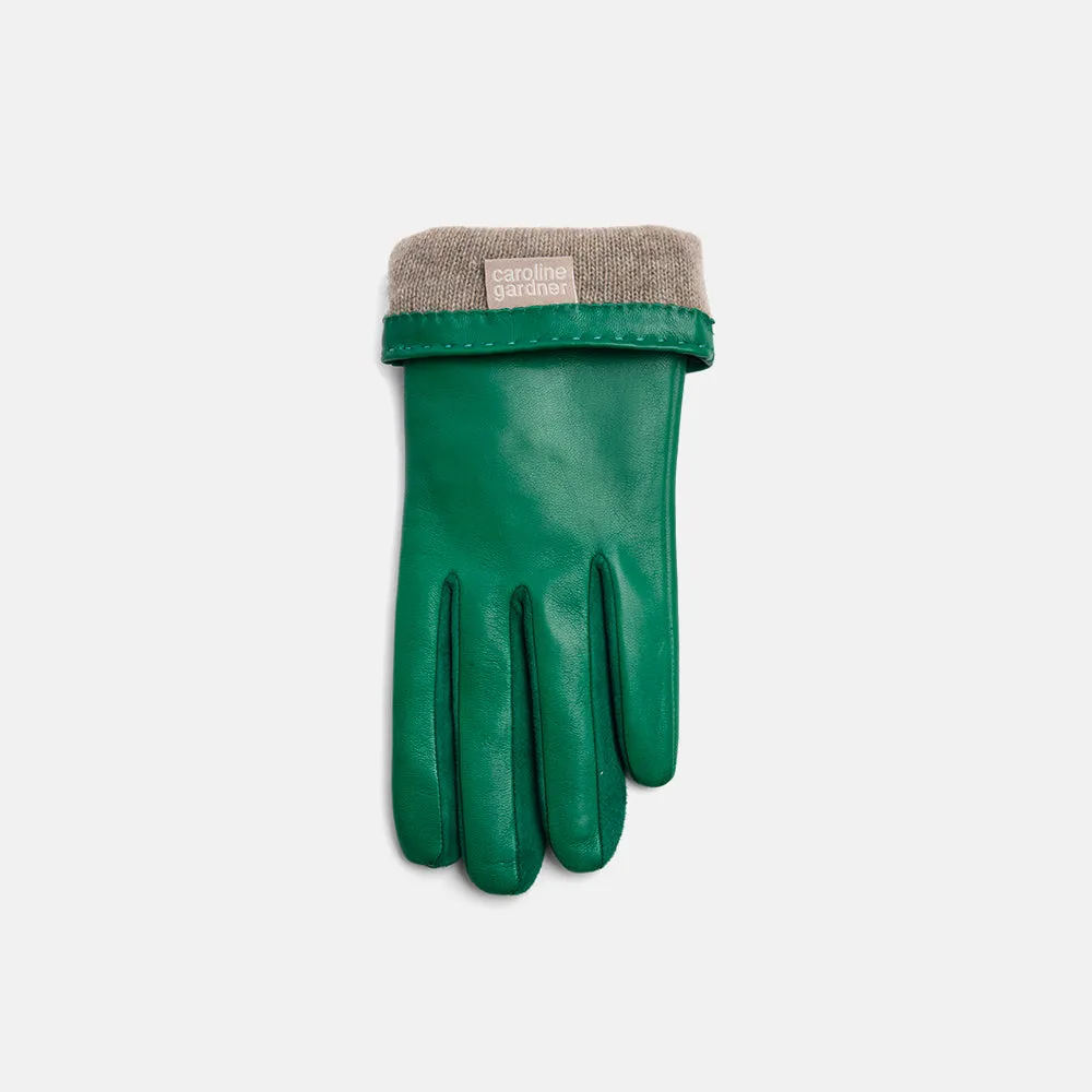 Grass Green Leather Cashmere-Lined Gloves