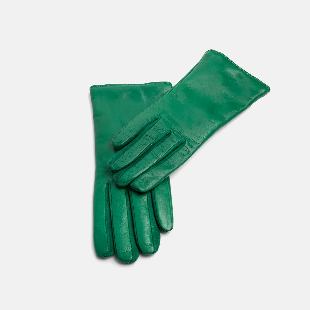 Grass Green Leather Cashmere-Lined Gloves