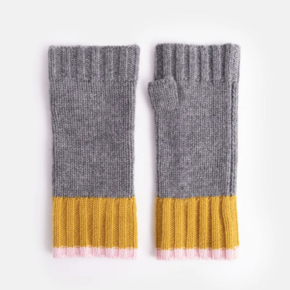 Grey/Mustard/Pink Cashmere Wrist Warmers