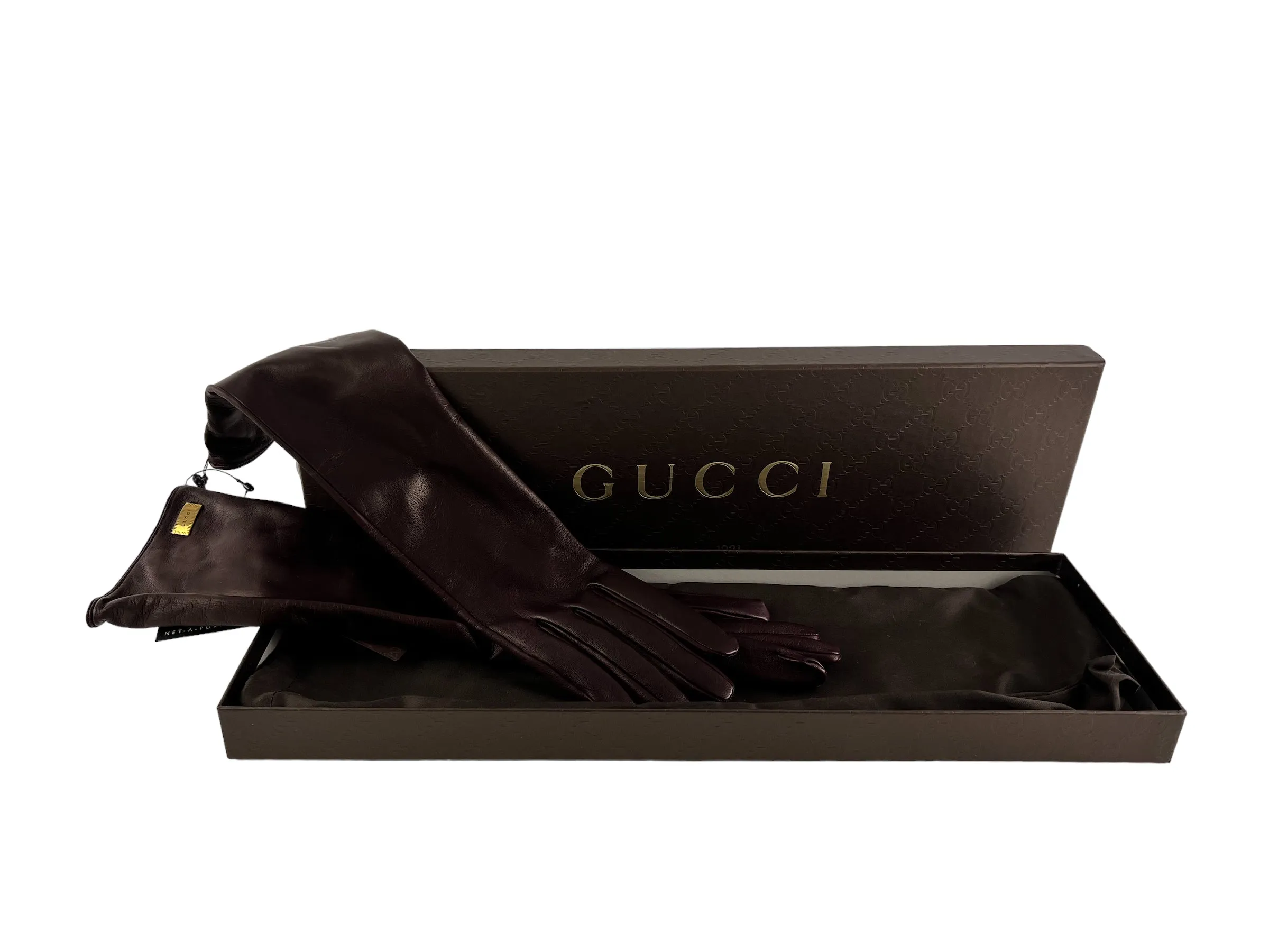 Gucci Burgundy Leather Long Gloves