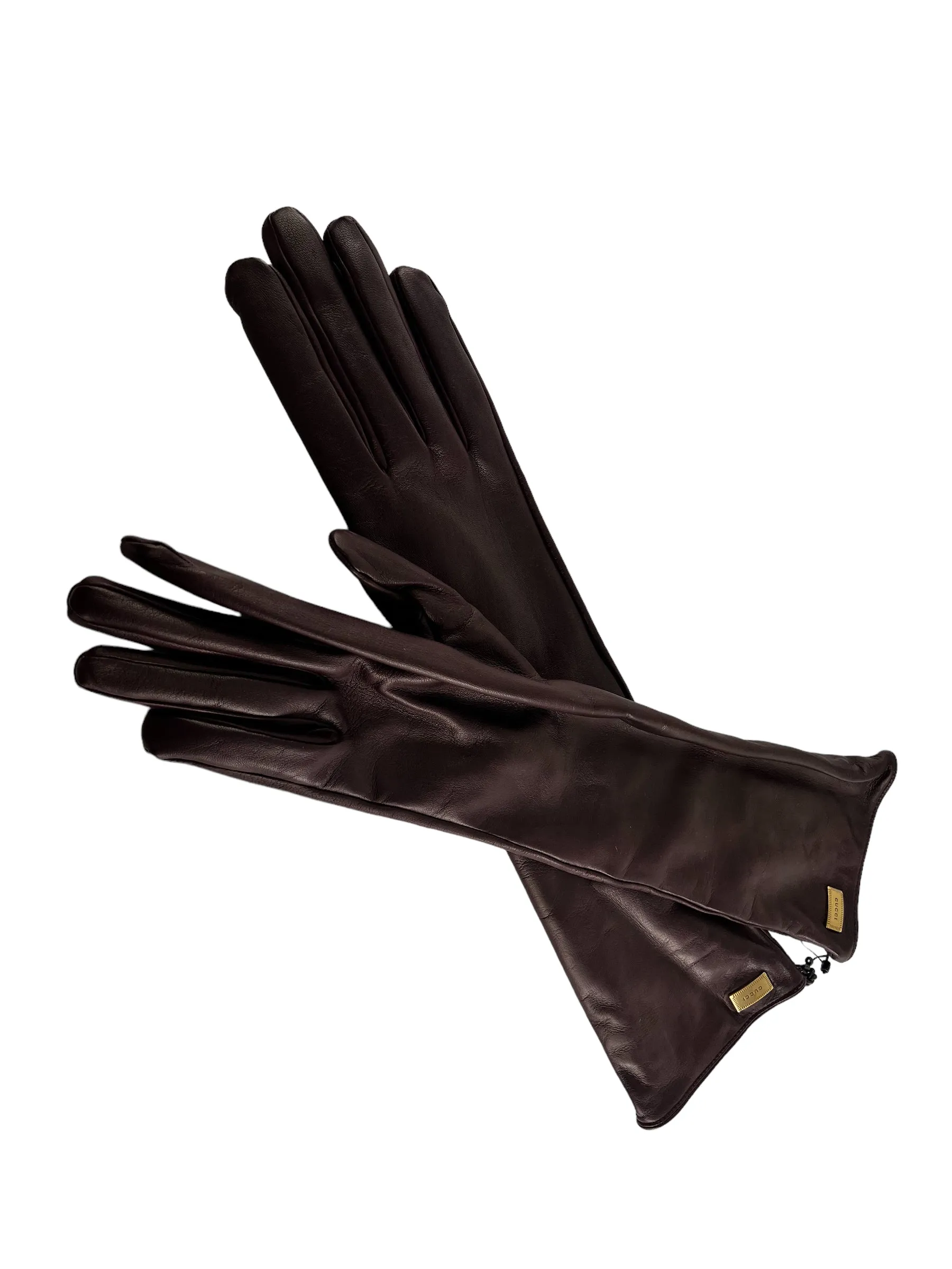 Gucci Burgundy Leather Long Gloves