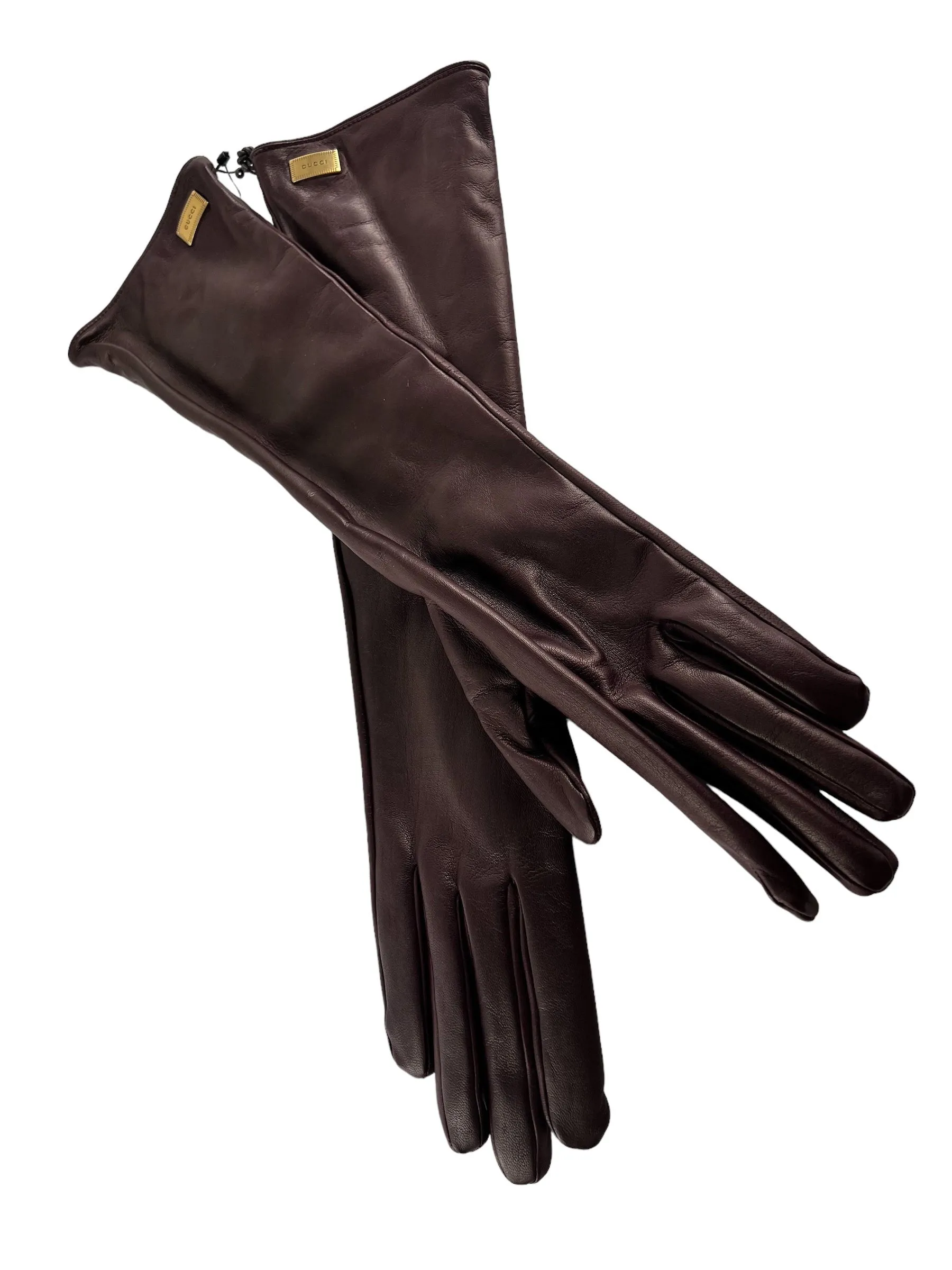 Gucci Burgundy Leather Long Gloves