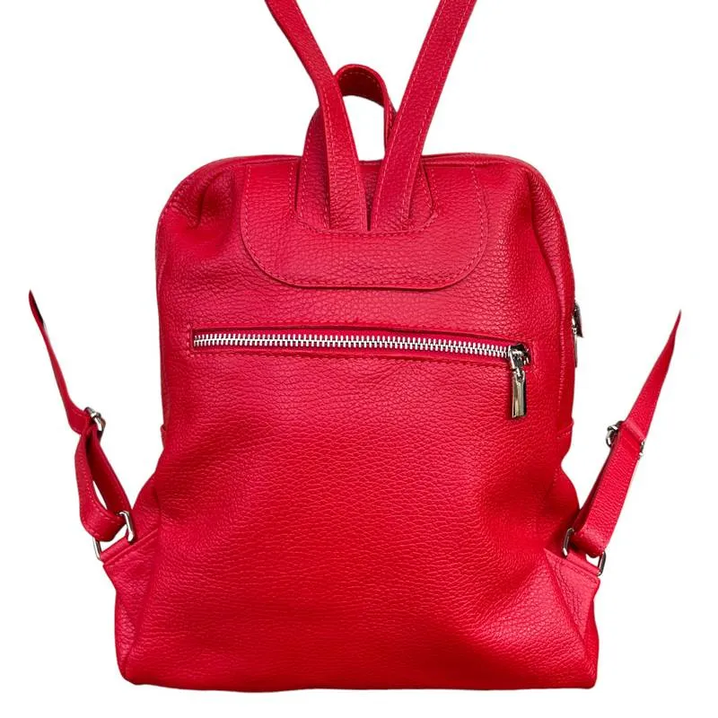 Italian Leather Medium Backpack in Red