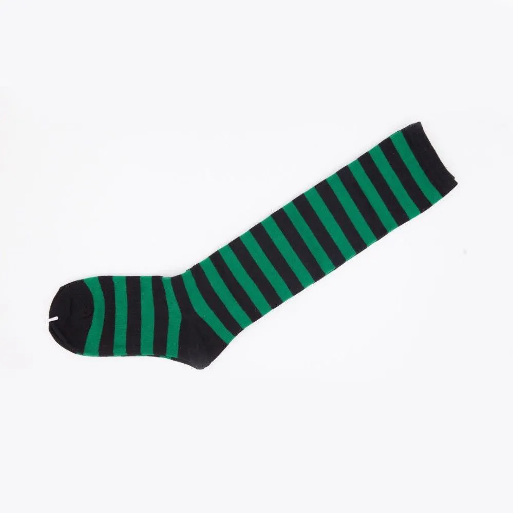 Knee High Socks Striped Ladies Long Womens Green Black Stripe AU Stock