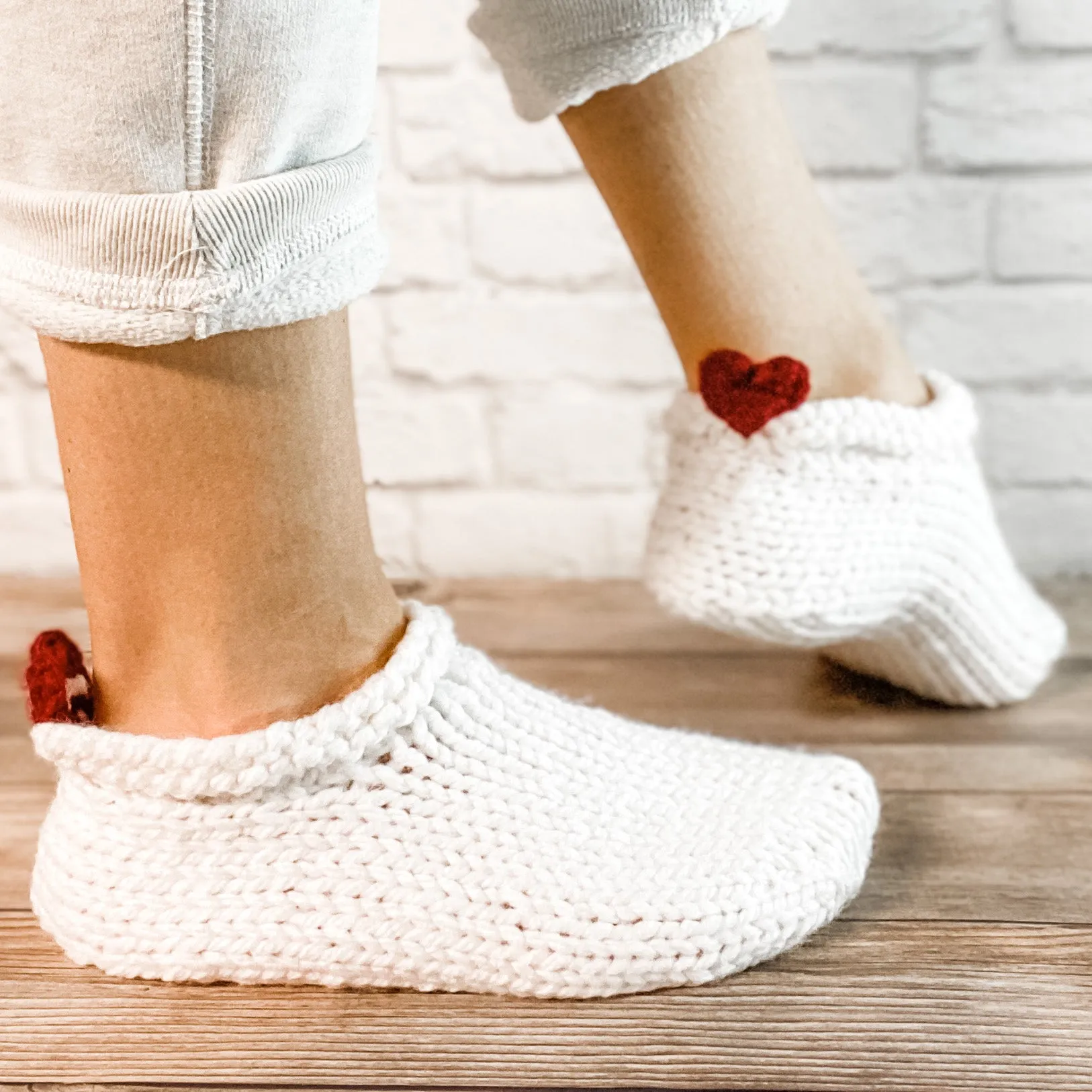 Knitted Valentine's Day Socks, Slipper Socks with Hearts