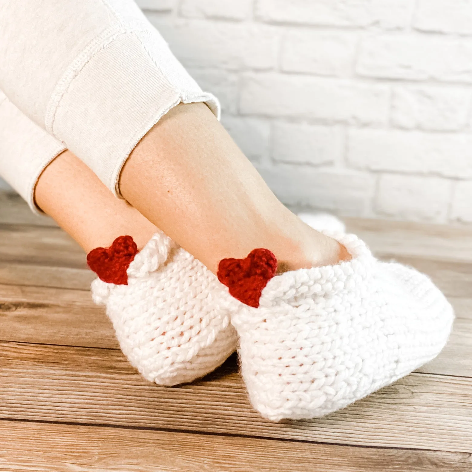 Knitted Valentine's Day Socks, Slipper Socks with Hearts