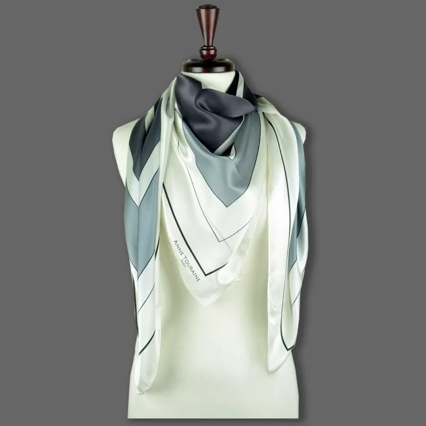 LARGE SILK SATIN SCARF - FREESTYLE - Black & White - 47x47"